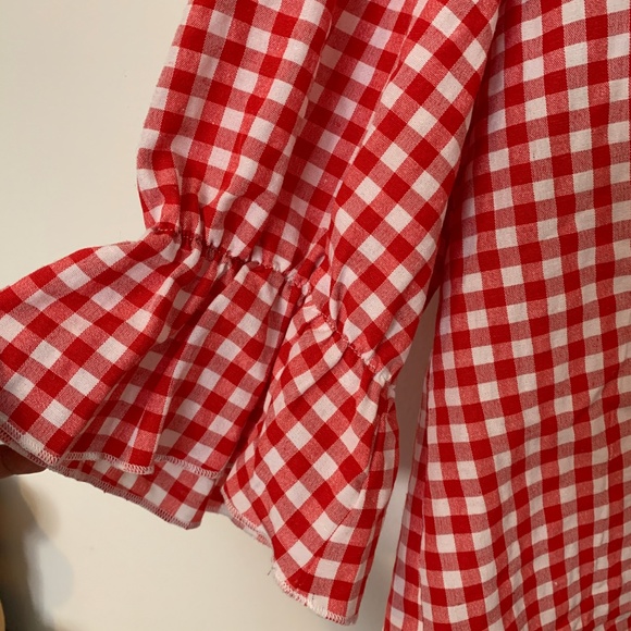 NEW SHEIN Plus Red Ruffle Trim Plaid Top 1XL - Picture 7 of 7